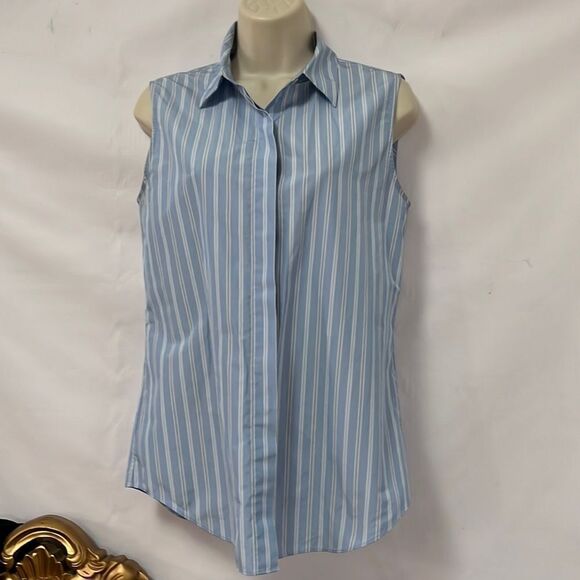 THEORY PINSTRIPE SLEEVELESS BUTTON UP SHIRT SIZE S - Picture 2 of 5